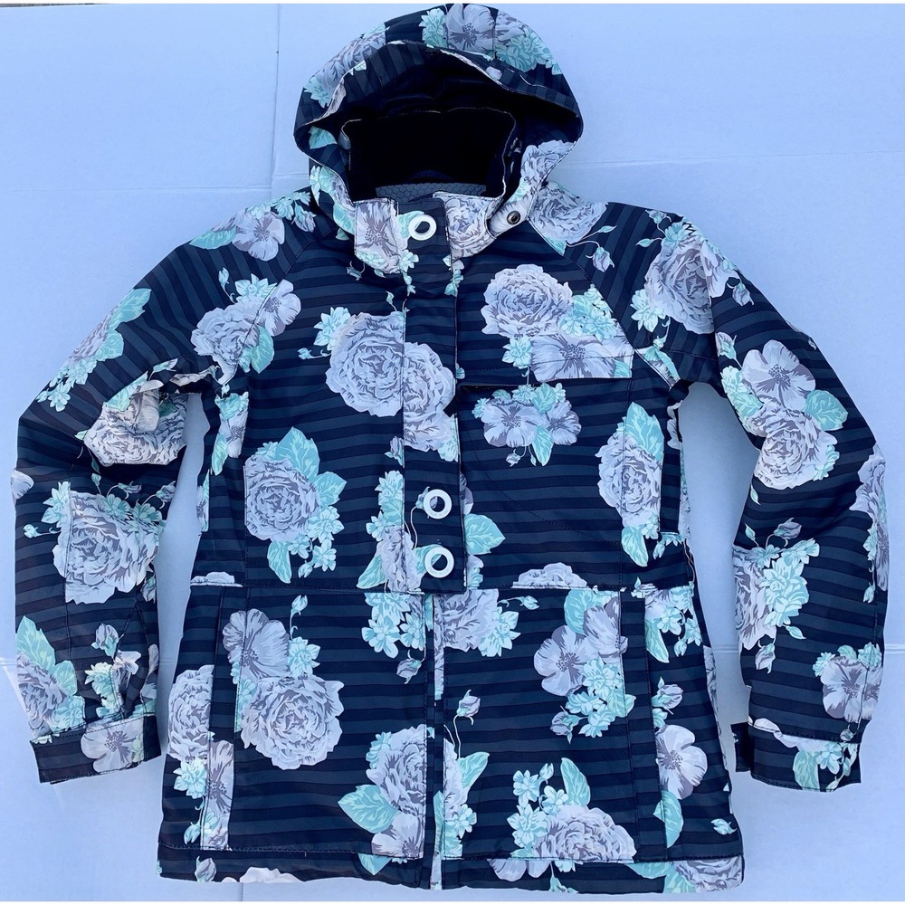 Youth Large Jacket Floral Ski Coat Snowboard (Black Gray Green) PWDR Room